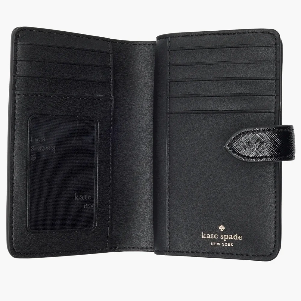 Kate spade Kenzie Boxed Medium Compact BIFOLD Wallet in Black & GOLD #KK043 NEW